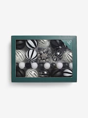 50 Pack Monochrome Stripe Shatterproof Christmas Baubles - Image 1 of 5