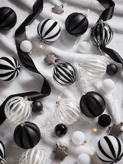 50 Pack Monochrome Stripe Shatterproof Christmas Baubles - Image 4 of 5