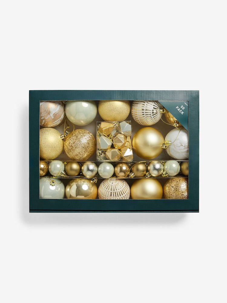 50 Pack Champagne Gold Shatterproof Christmas Baubles - Image 1 of 2