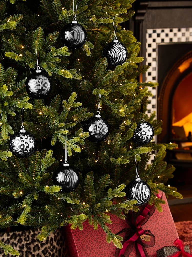 8 Pack Animal Print Shatterproof Christmas Baubles - Image 1 of 4