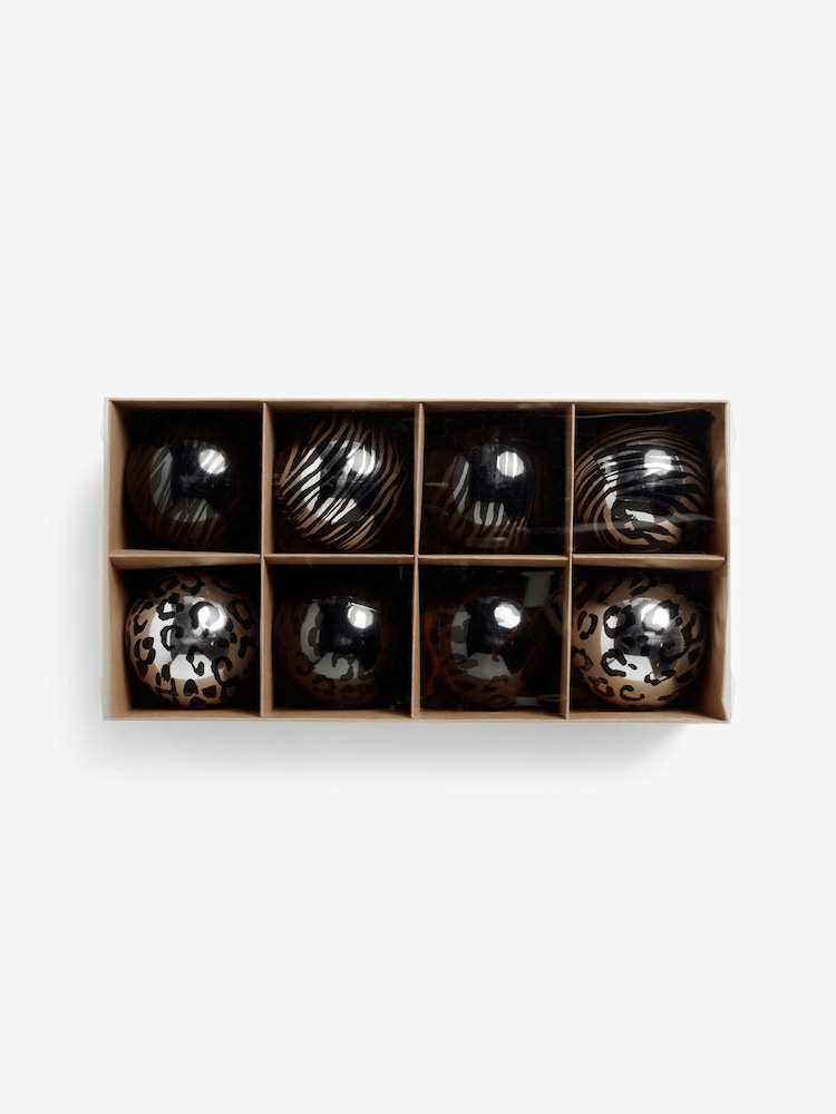 8 Pack Animal Print Shatterproof Christmas Baubles - Image 4 of 4