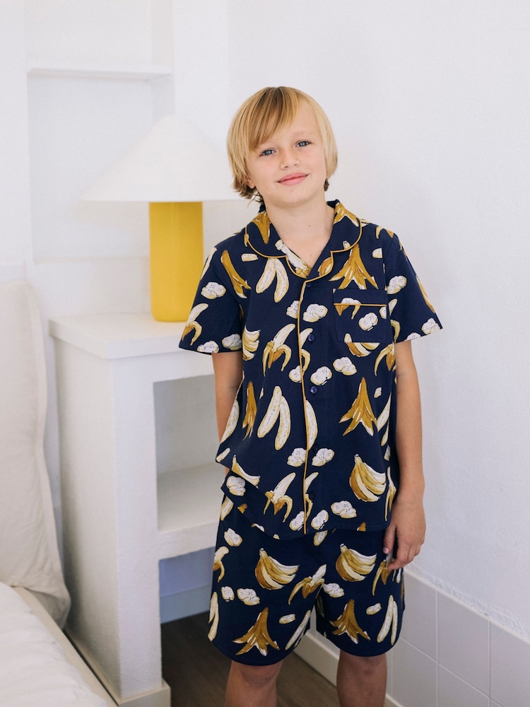 Their Nibs Navy Bananas Kids Cotton Short Pyjama Set - Image 1 of 3