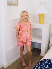 Their Nibs Pink Bananas Girls Frill Cotton Short Pyjama Set - Image 1 of 5