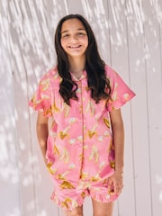Their Nibs Pink Bananas Girls Frill Cotton Short Pyjama Set - Image 4 of 5
