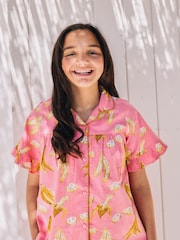 Their Nibs Pink Bananas Girls Frill Cotton Short Pyjama Set - Image 5 of 5