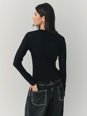 Black Soft Touch Polyamide Long Sleeve V-Neck Top - Image 2 of 7