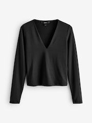 Black Soft Touch Polyamide Long Sleeve V-Neck Top - Image 5 of 7