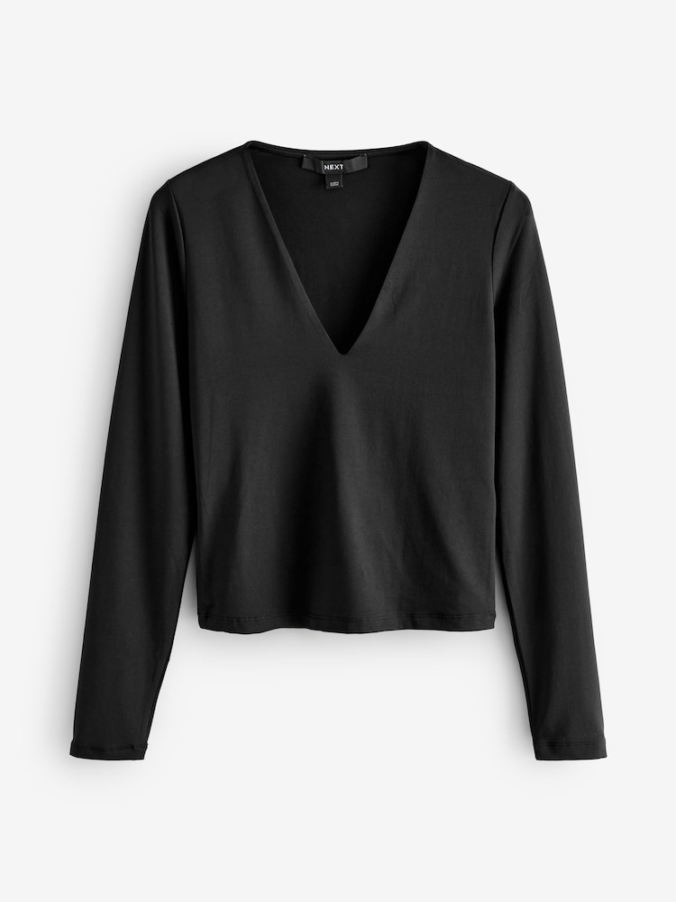 Noir - Soft Touch Polyamide Long Sleeve V-Neck Top - Image 5 of 7