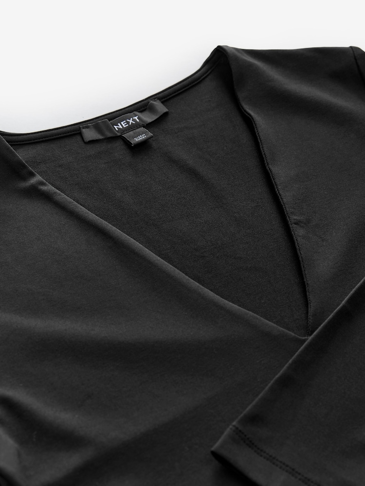 Noir - Soft Touch Polyamide Long Sleeve V-Neck Top - Image 6 of 7