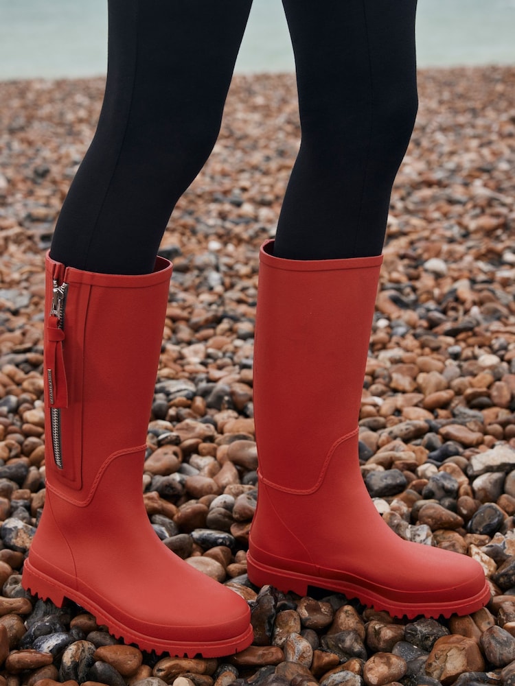 Mint Velvet Red Matte Knee High Wellies - Image 1 of 3