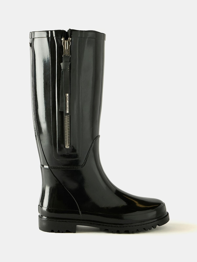 Mint Velvet Black Patent Knee High Wellies - Image 2 of 3