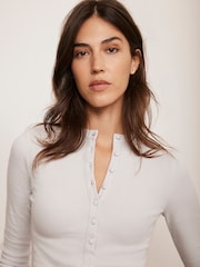 Mint Velvet Grey Cotton Blend Henley Button Top - Image 3 of 7