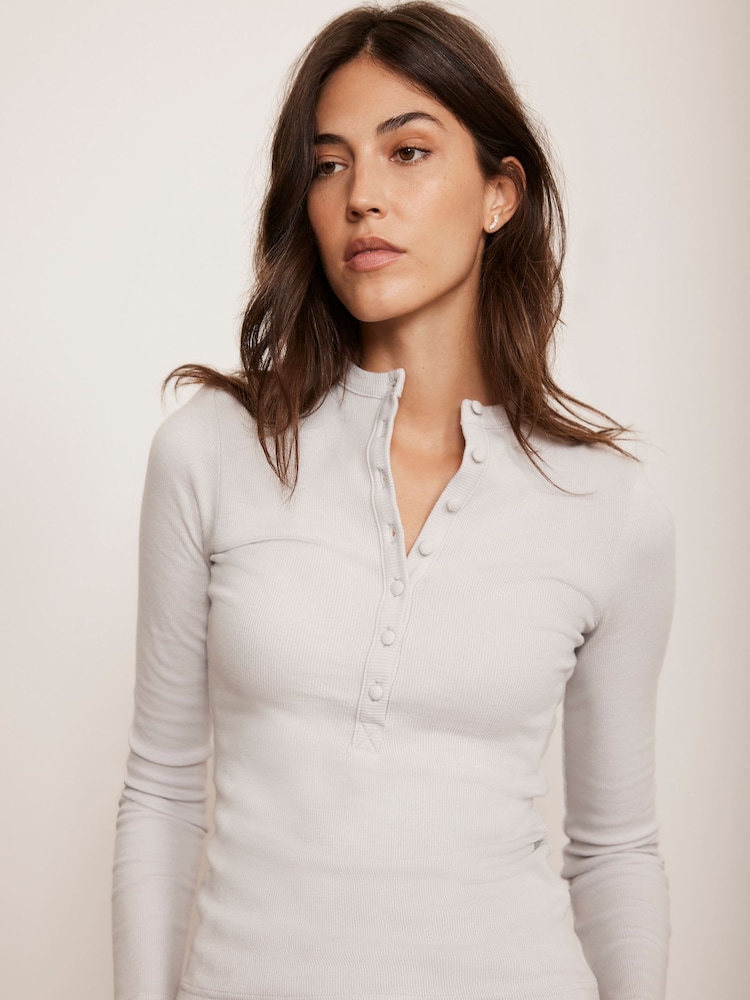 Mint Velvet Grey Cotton Blend Henley Button Top - Image 5 of 7