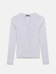 Mint Velvet Grey Cotton Blend Henley Button Top - Image 6 of 7
