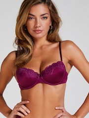 Hunkemoller Purple Lace and Shine Padded Underwired Bra - Image 1 of 5