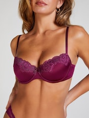 Hunkemoller Purple Lace and Shine Padded Underwired Bra - Image 3 of 5
