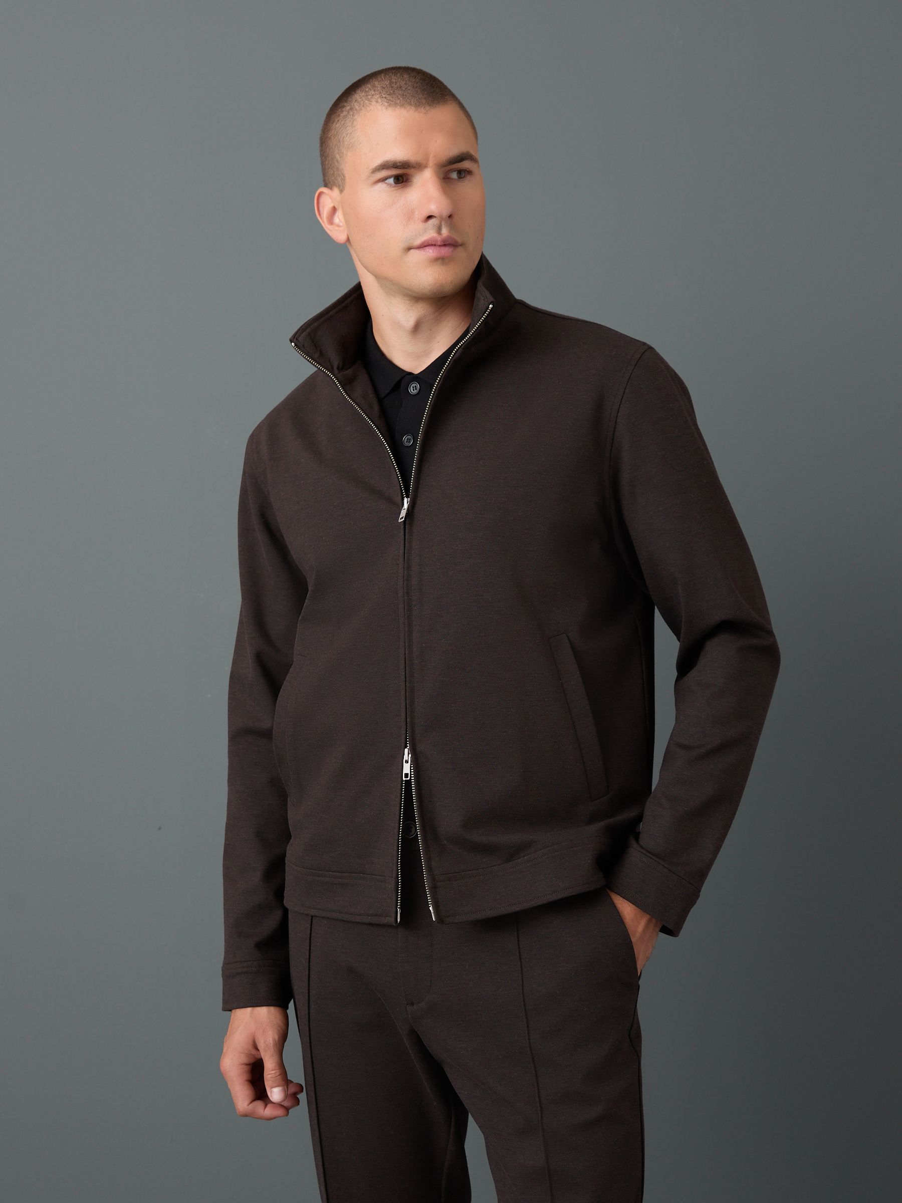 Buy Brown Smart Funnel Neck Jacket With Wool from Next USA