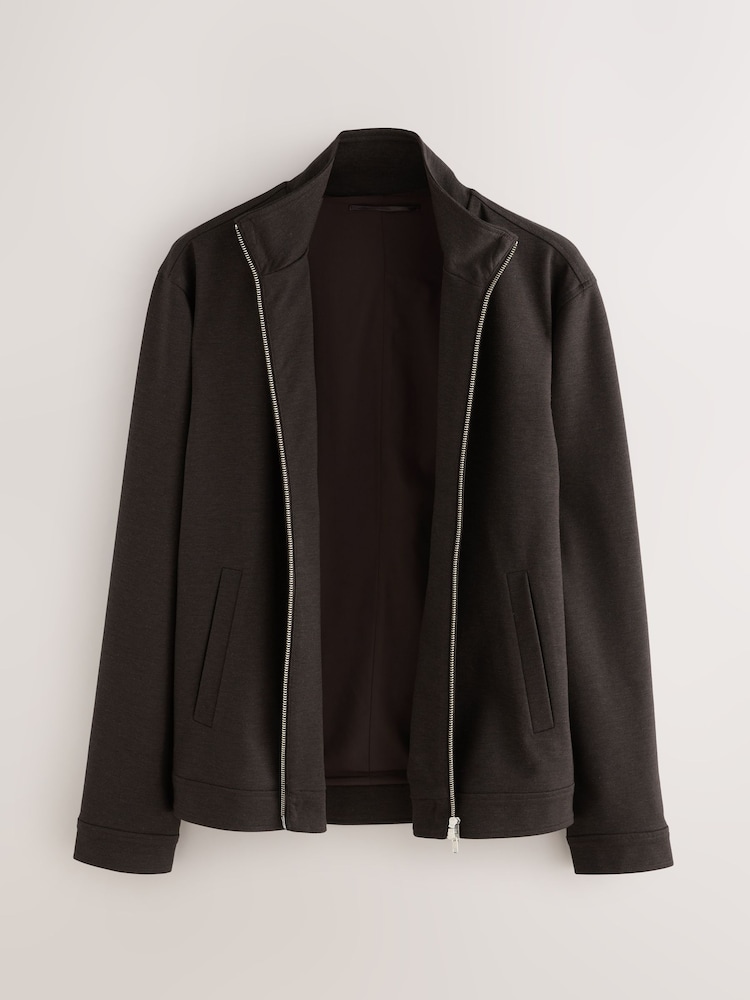 Brown Smart Funnel Neck Jacket With Wool - Image 8 of 8 Brown Smart Funnel Neck Jacket With Wool - Image 8 of 8