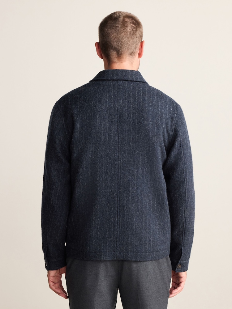 Navy Blue Signature British Moons Merino Wool Stripe Chore Shacket - Image 2 of 12