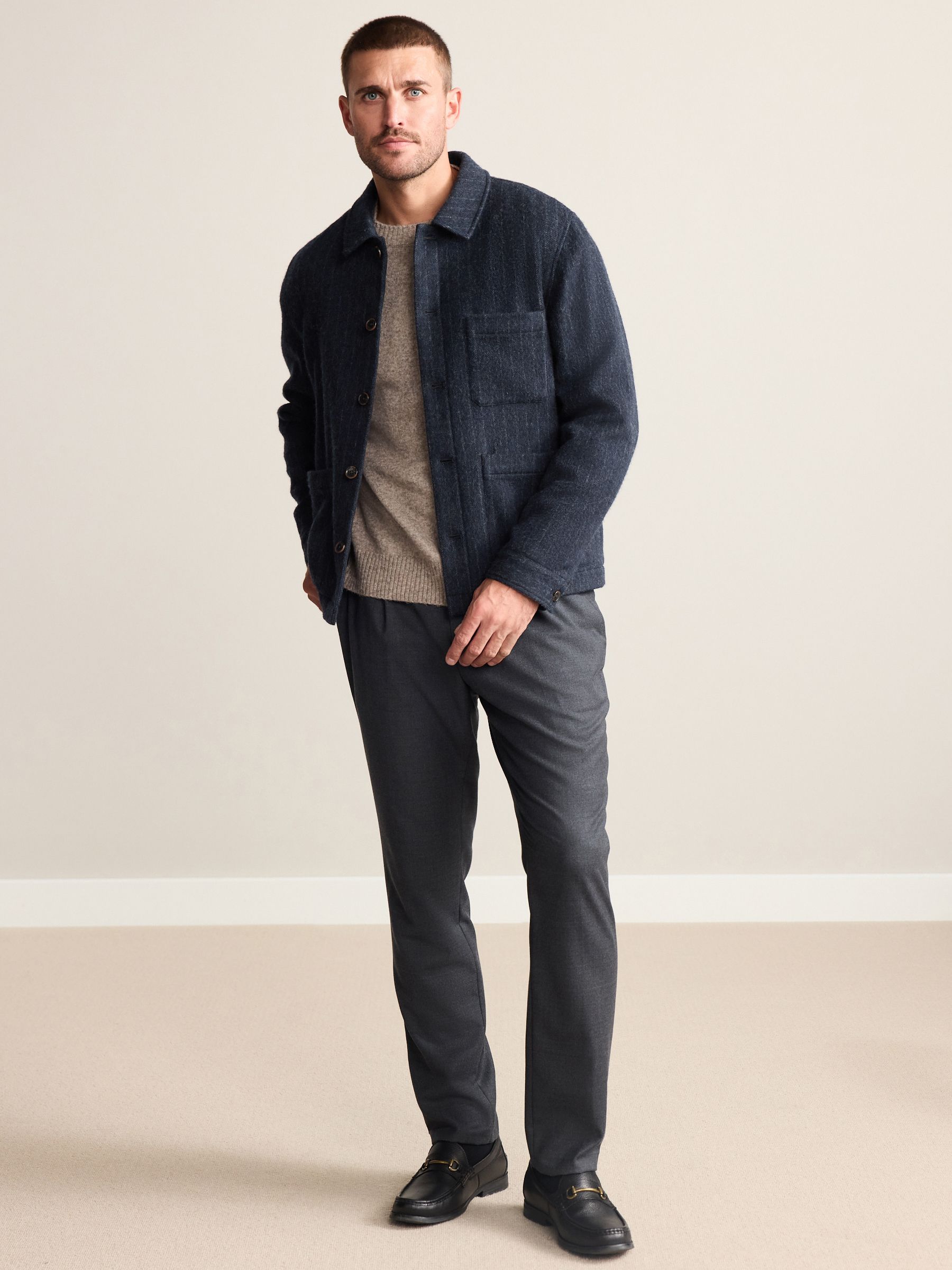 Buy Navy Blue Signature British Moons Merino Wool Stripe Chore