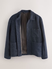Navy Blue Signature British Moons Merino Wool Stripe Chore Shacket - Image 7 of 12