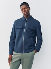 Navy Blue Smart Technical Shacket With Stretch - Image 1 of 10