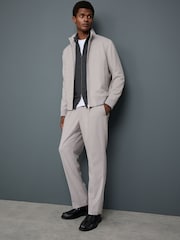 Neutral Smart Soft Touch Funnel Neck Shacket With Faux Suede Trim Detail - Image 2 of 11