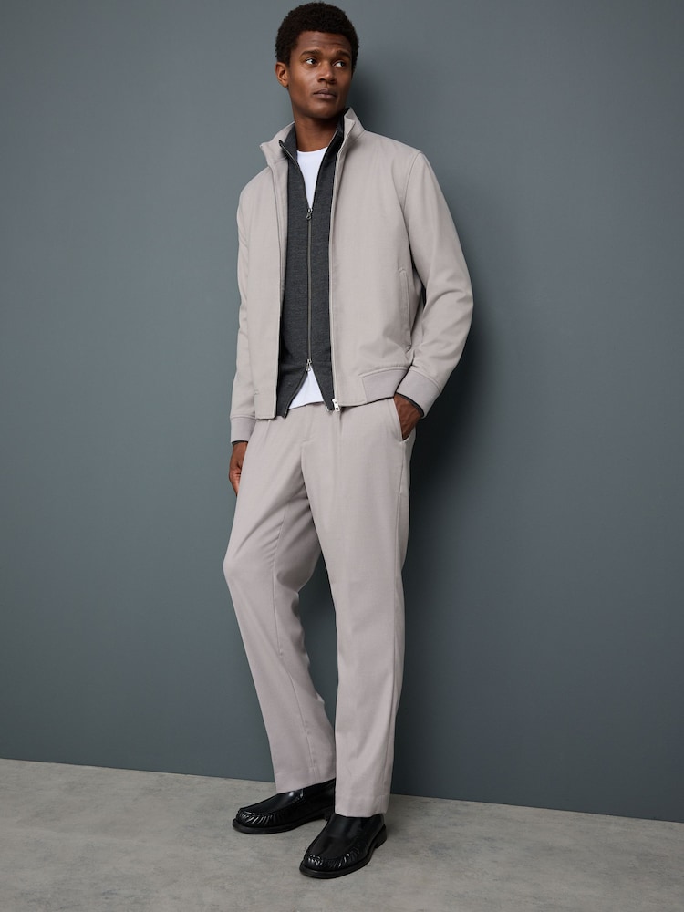 Neutral Smart Soft Touch Funnel Neck Shacket With Faux Suede Trim Detail - Image 2 of 11