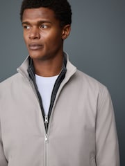Neutral Smart Soft Touch Funnel Neck Shacket With Faux Suede Trim Detail - Image 4 of 11
