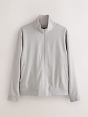 Neutral Smart Soft Touch Funnel Neck Shacket With Faux Suede Trim Detail - Image 6 of 11