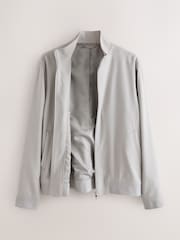 Neutral Smart Soft Touch Funnel Neck Shacket With Faux Suede Trim Detail - Image 7 of 11