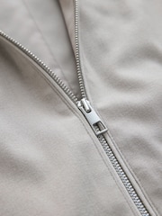 Neutral Smart Soft Touch Funnel Neck Shacket With Faux Suede Trim Detail - Image 9 of 11