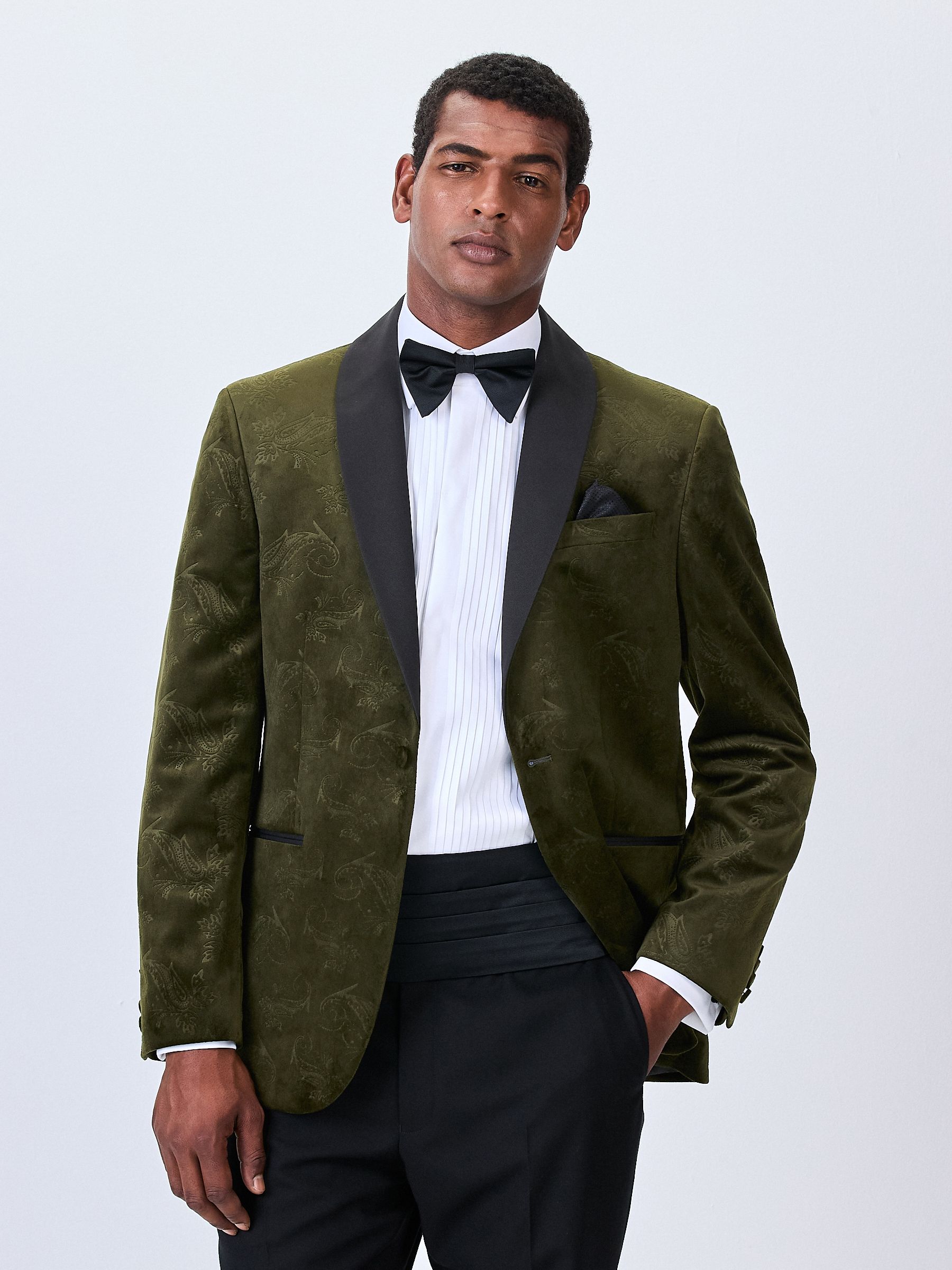 Buy Olive Green Paisley Regular Fit Patterned Velvet Blazer from