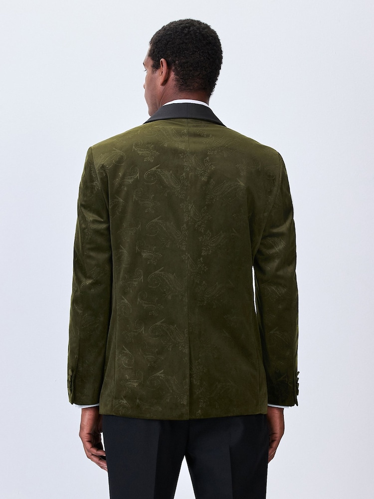 Buy Olive Green Paisley Regular Fit Patterned Velvet Blazer from Next USA