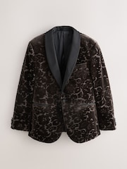 Brown Slim Fit Premium Floral Devore Velvet Blazer - Image 6 of 10