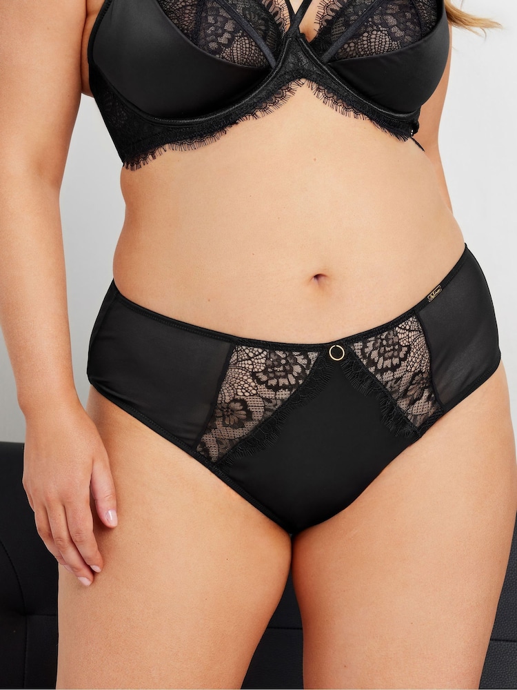 Yours Curve Black Eyelash Lace High Leg Knickers - Image 2 of 6