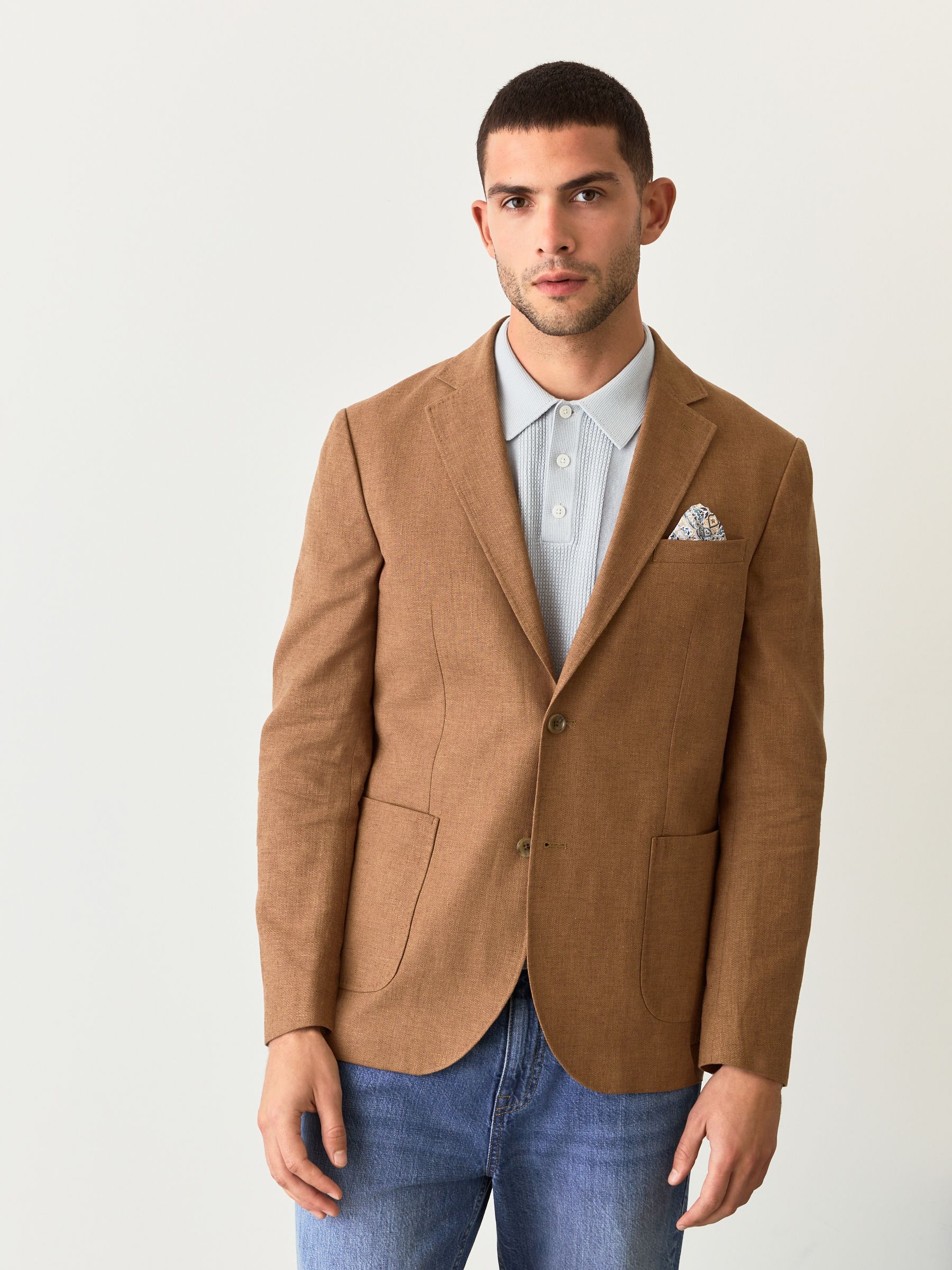 Buy Tobacco Regular Fit Textured Linen Blend Blazer from Next USA