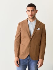 Tobacco Regular Fit Textured Linen Blend Blazer - Image 4 of 13
