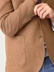 Tobacco Regular Fit Textured Linen Blend Blazer - Image 8 of 13