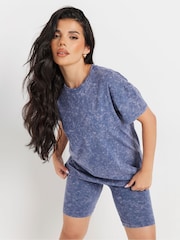 PixieGirl Petite Blue Acid Wash T-Shirt & Short Set - Image 1 of 5