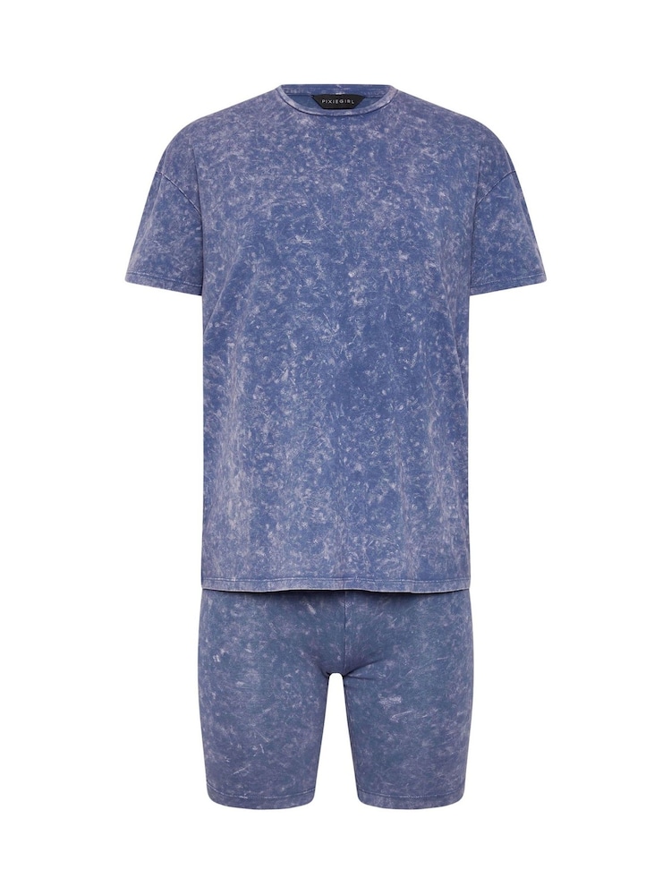 PixieGirl Petite Blue Acid Wash T-Shirt & Short Set - Image 5 of 5