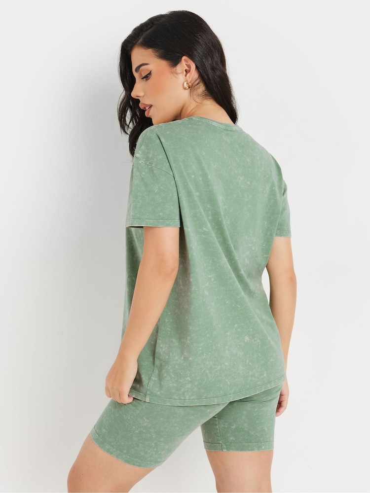 PixieGirl Petite Green Acid Wash T-Shirt & Short Set - Image 3 of 5
