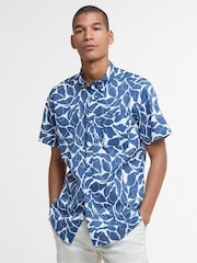 Barbour® Blue Spillroad Short Sleeve Tailored 100% Cotton Shirt - Image 1 of 5
