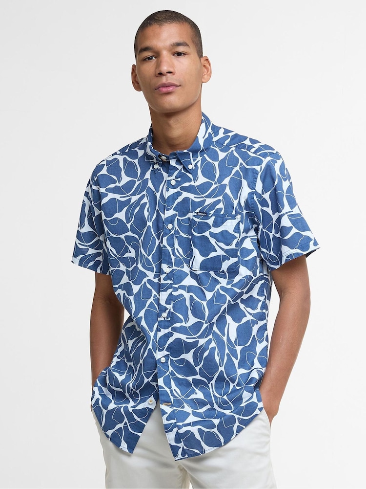 Barbour® Blue Spillroad Short Sleeve Tailored 100% Cotton Shirt - Image 1 of 5