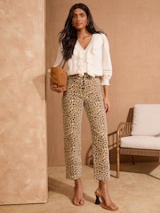 C леопардовым узором - Love & Roses Crop Wide Leg Jeans - Image 1 of 5