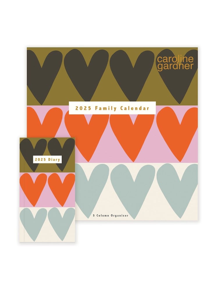 Caroline Gardner Red 2025 Hearts  Mixed Prints Square Family Calendar Set - Image 1 of 6