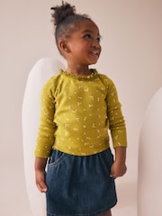 Green Ditsy Floral Long Sleeve Pointelle T-Shirt (3mths-7yrs) - Image 1 of 7
