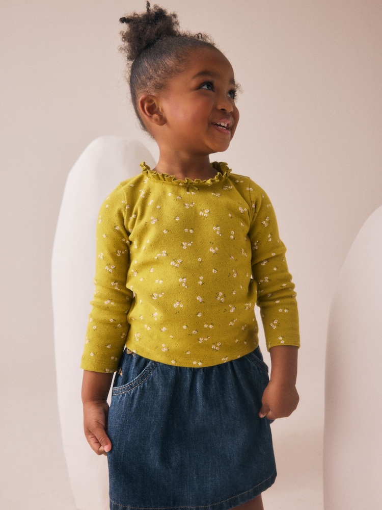 Green Ditsy Floral Long Sleeve Pointelle T-Shirt (3mths-7yrs) - Image 1 of 7