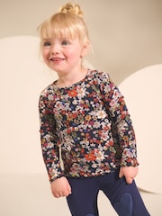Navy Floral Rib Long Sleeve T-Shirt (3mths-7yrs) - Image 1 of 3