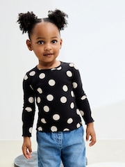 Negro/lunares blancos - Camiseta de manga larga con canalé (3 meses-7 años) - Imagen 1 de 7